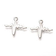 201 Stainless Steel Charms, HeartBeat201 Stainless Steel Charms, Laser Cut, HeartBeat, Stainless Steel Color, 12.5x14.5x0.5mm, Hole: 1.4mm(STAS-C017-02P)