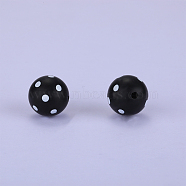 Printed Round with Polka Dot Pattern Silicone Focal Beads, Black, 15x15mm, Hole: 2mm(SI-JX0056A-134)
