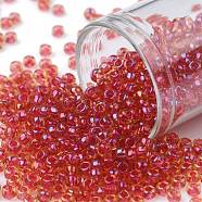 TOHO Round Seed Beads, Japanese Seed Beads, (241) Inside Color AB Light Topaz/Mauve Lined, 8/0, 3mm, Hole: 1mm, about 222pcs/bottle, 10g/bottle(SEED-JPTR08-0241)