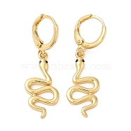 Rack Plating Brass Snake Dangle Leverback Earrings with Cubic Zirconia, Lead Free & Cadmium Free, Real 18K Gold Plated, 36mm(EJEW-D061-02G)