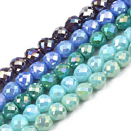 Electroplate Opaque Solid Color Glass Beads Strands, AB Color Plated, Faceted, Strawberry, Mixed Color, 6x6mm, Hole: 1.4mm, about 100pcs/strand, 24.02 inch(61cm)(EGLA-N002-26-A09)