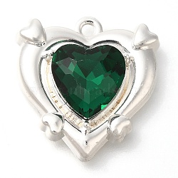 Rack Plating Alloy Pendants, with Rhinestone, Heart, Green, 20.5x19.5x6mm, Hole: 1.5mm(PALLOY-M055-01S-06)