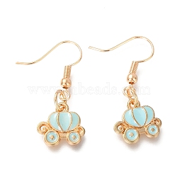(Jewelry Parties Factory Sale)Alloy Enamel Dangle Earrings, Pumpkin Cart, Pale Turquoise, Golden, 34mm, Pin: 0.6mm(EJEW-Z009-05G)