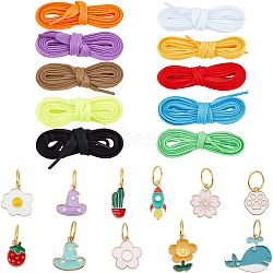 Fingerinspire 10 Strands Polyester Cords Shoelace, with 11Pcs Alloy Enamel Pendants Decorations, Mixed Color(AJEW-FG0001-97)