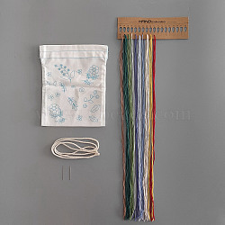 DIY Flower Pattern Drawstring Linen Fabric Bag Embroidery Starter Kit, including 1Pc Bag, 1Pc Cord, 4Pcs Iron Needle and 10 Colors Cotton Threads, Mixed Color(DIY-WH0188-49)