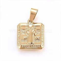 304 Stainless Steel Pendants, Square with Saint Benedict, Golden, 18x15x3.5mm, Hole: 7x4mm(STAS-H458-04G)