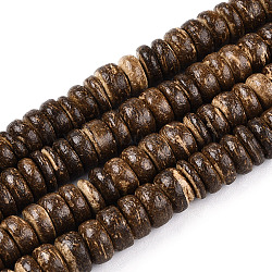 Coco Nut Beads Strands, Flat Round, Saddle Brown, 8x2~6mm, Hole: 1mm, about 88~110pcs/strand, 14.56 inch~16 inch(X-CP014Y)