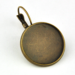 Brass Leverback Earring Findings, Flat Round, Nickel Free, Antique Bronze, 34x22x9mm, Hole: 11x17mm, Tray: 20mm Inner Diameter(X-KK-I564-AB-NF)
