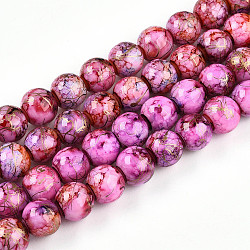 Baking Paint Glass Beads, Drawbench Style, Round, Camellia, 10~10.5mm, Hole: 1.4mm(X1-DGLA-N003-10mm-B03)