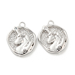 Brass Micro Pave Cubic Zirconia Charms, Unicorn, Real Platinum Plated, 14x11x3mm, Hole: 1.4mm(KK-Q809-16G)