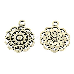 Flower Tibetan Style Alloy Pendants, Cadmium Free & Lead Free, Antique Silver, 20x2mm, Hole: 2mm(TIBE-5269-AS-LF)