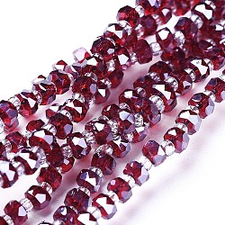 Glass Beads Strands, Faceted, Rondelle, Dark Red, 4x2.5mm, Hole: 0.8mm, about 150pcs/strand, 23.6 inch(60cm)(EGLA-F148-A18)