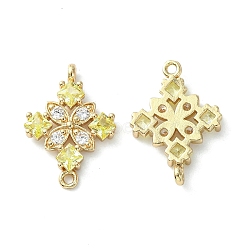 Brass Pave Cubic Zirconia Connector Charms, Light Gold, Rhombus Links, Champagne Yellow, 20x14x3mm, Hole: 1.2mm(KK-G462-45KCG-06)