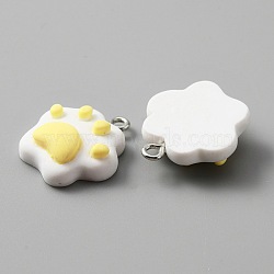 Opaque Resin Pendants, with Platinum Plated Iron Loops, Cat Claw Charm, Yellow, 20.5x19x6.5mm, Hole: 2mm(RESI-TAC0004-26E)