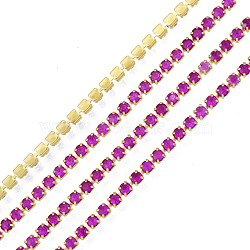 Brass Rhinestone Strass Chains, Rhinestone Cup Chain, Imitate Luminous Style, Raw(Unplated), Ruby, 2x2mm, about 23.62 Feet(7.2m)/Strand(CHC-N017-003B-B07)