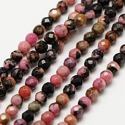 Natural Rhodonite Bead Strands, Faceted Round, 3mm, Hole: 0.8mm; about 123pcs/strand, 15 inches(G-A129-3mm-21)