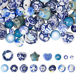 60Pcs 15 Styles Handmade Porcelain Beads, Mixed Shapes, Mixed Color, 6~19x5~17x6~17mm, Hole: 1.6~3.3mm, 4pcs/style(PORC-SC0001-40)