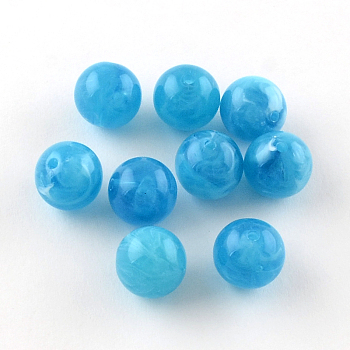 Round Imitation Gemstone Acrylic Beads, Deep Sky Blue, 8mm, Hole: 2mm