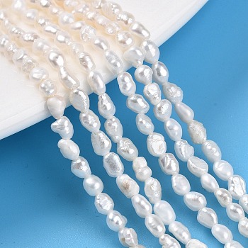 Natural Cultured Freshwater Pearl Beads Strands, Baroque Pearls Keshi Pearl Beads, Two Sides Polished, Creamy White, 3.8~4.5x3~4x2.5~3mm, Hole: 0.5mm, about 44pcs/strand, 6.89~7.17''(17.5~18.2cm)