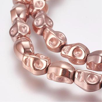 Grade AA Non-Magnetic Synthetic Hematite Bead Strands, Skull, Rose Gold Plated, 8x6.5x6.5mm, Hole: 1mm, about 50pcs/strand, 15.7 inch(40cm)