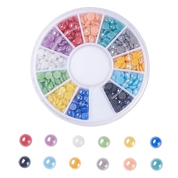 Nail Art Decoration Accessories, Pearlized Plated Opaque Glass Cabochons, Half Round/Dome, Mixed Color, 3.2~4x1.5~1.8mm, 276pcs/box