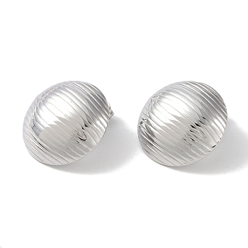 Texture Half Round 304 Stainless Steel Stud Earrings for Women, Stainless Steel Color, 25mm