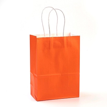 Pure Color Kraft Paper Bags, Gift Bags, Shopping Bags, with Paper Twine Handles, Rectangle, Orange Red, 15x11x6cm