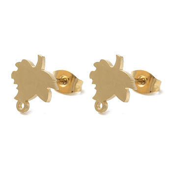 Ion Plating(IP) 304 Stainless Steel Studs Findings, Maple Leaf, Golden, 11x10mm, Hole: 1.2mm, Pin: 11x0.7mm