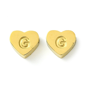 Ion Plating(IP) 316L Surgical Stainless Steel Beads, Nickel Free, Love Heart with Letter Bead, Real 18K Gold Plated, Letter G, 5.5x6.5x2.5mm, Hole: 1.4mm