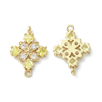 Brass Pave Cubic Zirconia Connector Charms, Light Gold, Rhombus Links, Champagne Yellow, 20x14x3mm, Hole: 1.2mm