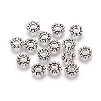 Tibetan Style Alloy Daisy Spacer Beads, Flower, Antique Silver, 6.5x1.5mm, Hole: 2mm