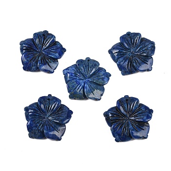 Natural Sodalite Carved Pendants, Flower Charms, 28.5x29.5x5mm, Hole: 1.2mm