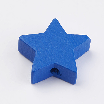 Natural Wood Beads, Dyed, Star, Dodger Blue, 19x19.5x6mm, Hole: 2mm, about 156pcs/100g