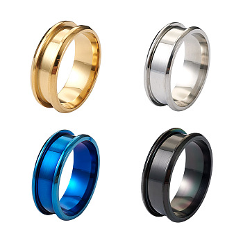4 Colors Stainless Steel Grooved Finger Ring Settings, Ring Core Blank, for Inlay Ring Jewelry Making, Mixed Color, Size 11, 8mm, Inner Diameter: 21mm, 4 colors, 1pc/color, 4pcs/box