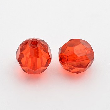 Transparent Acrylic Beads, Faceted Round, Red, about 12mm in diameter, hole: 2mm, about 568pcs/500g