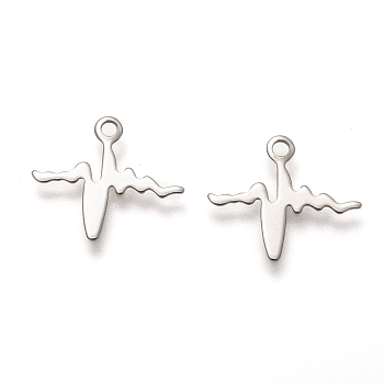 201 Stainless Steel Charms, HeartBeat201 Stainless Steel Charms, Laser Cut, HeartBeat, Stainless Steel Color, 12.5x14.5x0.5mm, Hole: 1.4mm