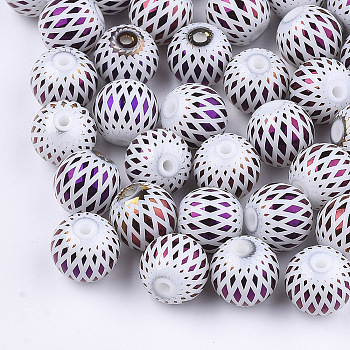 Electroplate Glass Beads, Round with Rhombus Pattern, Indigo, 8~8.5mm, Hole: 1.5mm