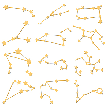 12Pcs 12 Styles Custom Carbon Steel Self-adhesive Picture Stickers, Golden, Constellation Pattern, Constellation Pattern, 40x40mm, 1pc/style