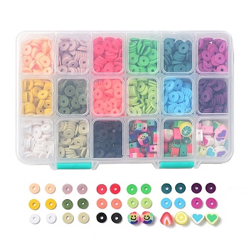 Handmade Polymer Clay Beads, Mixed Shapes, for DIY Jewelry Crafts Supplies, Mixed Color, 8x1mm, Hole: 2mm, 1650pcs
