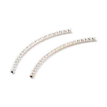 925 Sterling Silver Curved Tube Beads, Textured, Silver, 35x1.5mm, Hole: 0.7mm, 27pcs/10g
