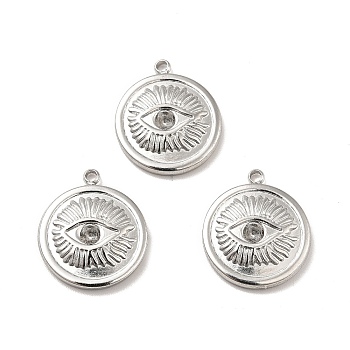 304 Stainless Steel Pendant Rhinestone Settings, Flat Round with Eye, Stainless Steel Color, Fit for 2.5mm Rhinestone, 17.5x15x3mm, Hole: 1.5mm
