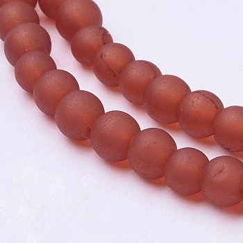 Transparent Glass Bead Strands, Frosted, Round, Tomato, 4mm, Hole: 1.1~1.6mm, about 200pcs/strand, 31.4 inch