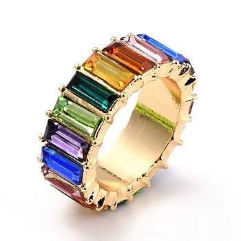 All-Around Sparkling Rhinestones Finger Ring, Flat Finger Ring for Women, Light Gold, Colorful, US Size 7 3/4(17.9mm)