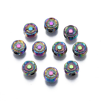 Rack Plating Rainbow Color Alloy Beads, Cadmium Free & Nickel Free & Lead Free, Flower, 6x3mm, Hole: 1.5mm