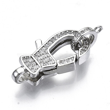 Real Platinum Plated Clear Others Brass+Cubic Zirconia Lobster Claw Clasps