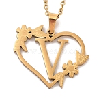 PVD Vacuum Plating 201 Stainless Steel Pendant Necklaces, Letter V, 12.28 inch(31.2cm)(NJEW-R267-02V-G)