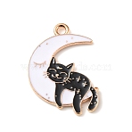 Alloy Enamel Pendants, Light Gold, Cat Charm, Moon, 26x20x1mm, Hole: 2mm(ENAM-E009-01KCG-06)