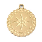 304 Stainless Steel Pendants, Flat Round with Star Charm, Ion Plating(IP), Real 18K Gold Plated, 16x14x1.5mm, Hole: 1.5mm(STAS-I325-117G)