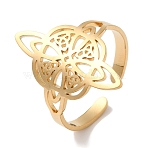 304 Stainless Steel Witch Knot Open Cuff Rings for Women, Real 18K Gold Plated, 23mm, Adjustable(X-AJEW-U005-01G)