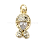 Brass Micro Pave Cubic Zirconia Pendants, Fish Charms, Cadmium Free & Lead Free, Rack Plating, Long-Lasting Plated, Real 18K Gold Plated, with Jump Ring, Clear, 17.5x9x4.5mm, Hole: 3.5mm(KK-C137-08G-01)